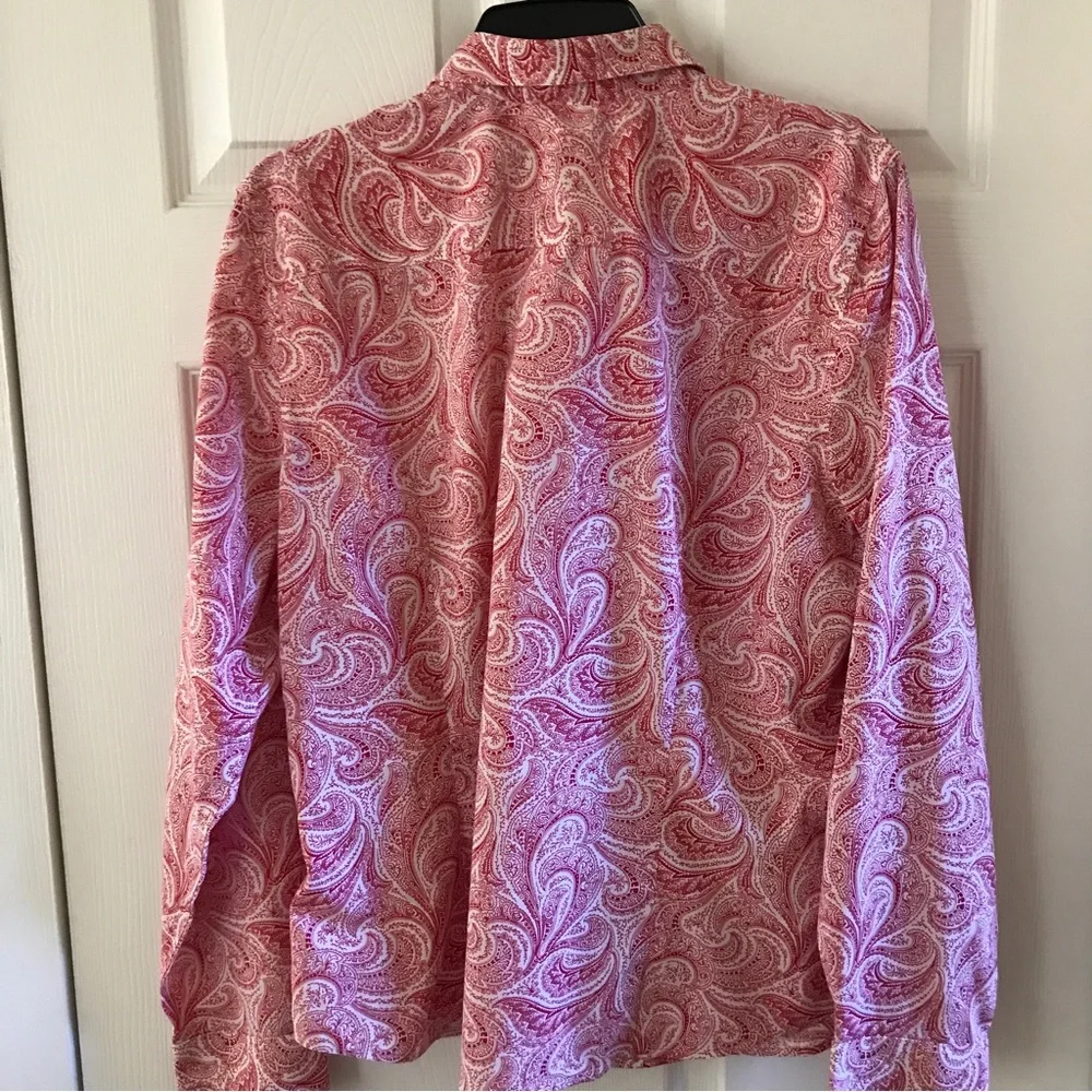 Talbots blouse size 16 button down red and white paisley cotton spandex - Picture 6 of 7